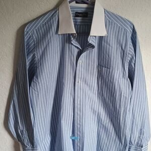 Christian Dior MONSIEUR blue/white w/ black pinstripe dress shirt 15.5 / 34